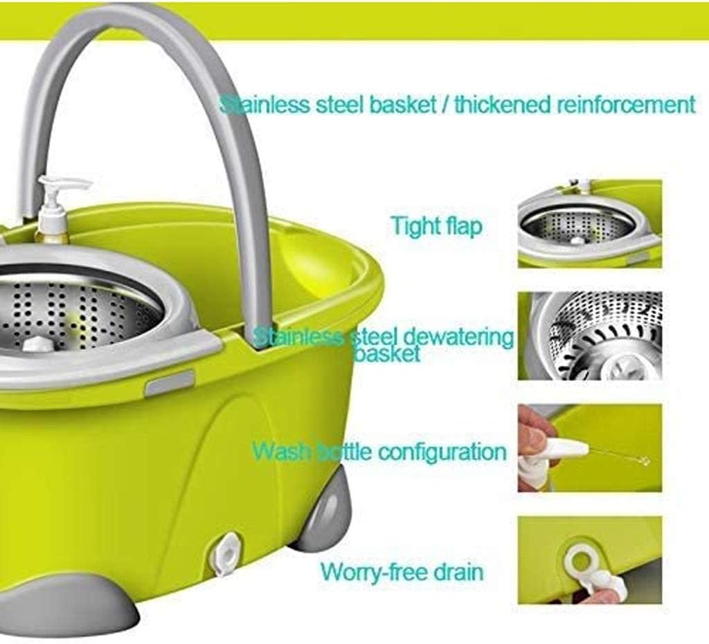 HBJWOV Mop with Bucket Mop Household Rotary Rod Automatic Single Bucket Lazy Mop Flat Belt Water Mop