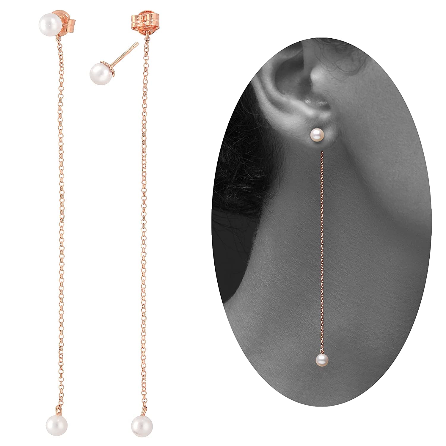 Handmade geschenk für sie Sterlingsilber Ohr-Jacke Perlenohrringe, Doppelperle Ohrringe, vorne zurück Ohrring Jacken Perle, Einfädler Ohrringe, Statement Ohrringe, lange Ohrringe