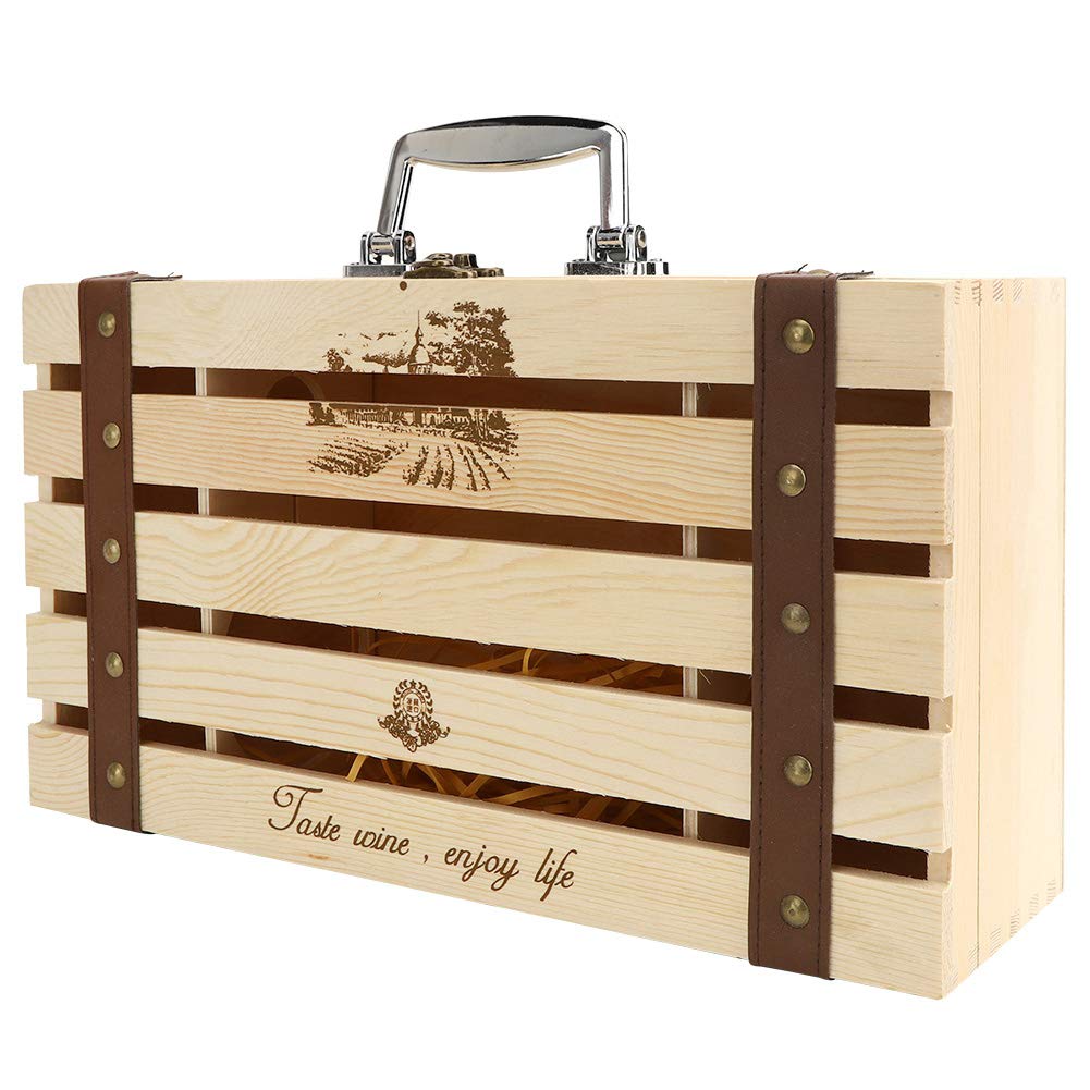 Boîte à vin rouge en bois pour éviter les chocs et transporter 2 bouteilles en sécurité