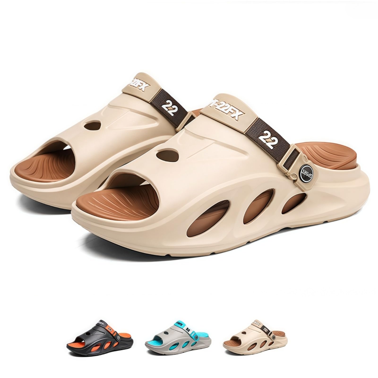 HuayoRong Mens Water Shoes | Non-Slip Quick-Dry Beach Slippers for Men, Indoor Outdoor Walking, Open Toe Summer Beach Slides (Khaki,8.5)