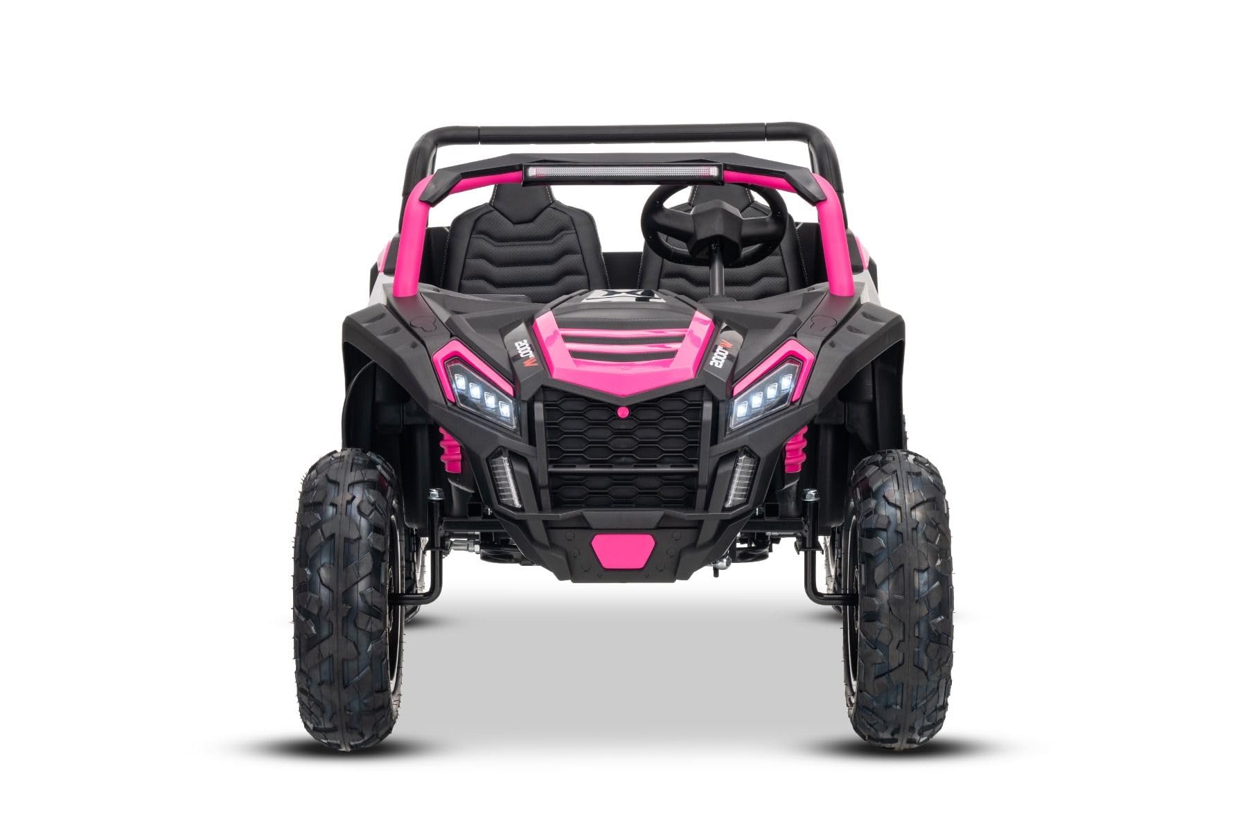 UTV XXL elektryczny samochód na pedały, 24 V, różowy, dwumiejscowy, silnik z mechanizmem różnicowym, nadmuchiwane gumowe koła, wiszące tylne osie, hamulec tarczowy, tapicerowane siedzisko, regulowana