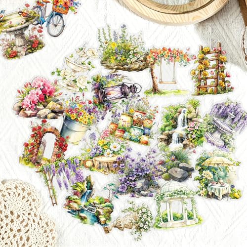 50Pcs Garden Patio Stickers, Waterproof Transparent Horticulture Floral Decals, Fresh Countryside Landscape Stickers for Scrapbook Journaling, Water Bottle Laptop Luggage Decor for Teens Adults - Image 4