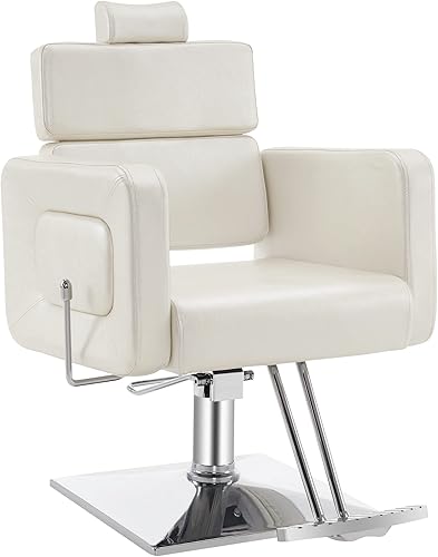BarberPub Silla de peluquero hidráulica clásica reclinable, ajustable, estilo de salón, silla de spa de belleza 2065 (champán)