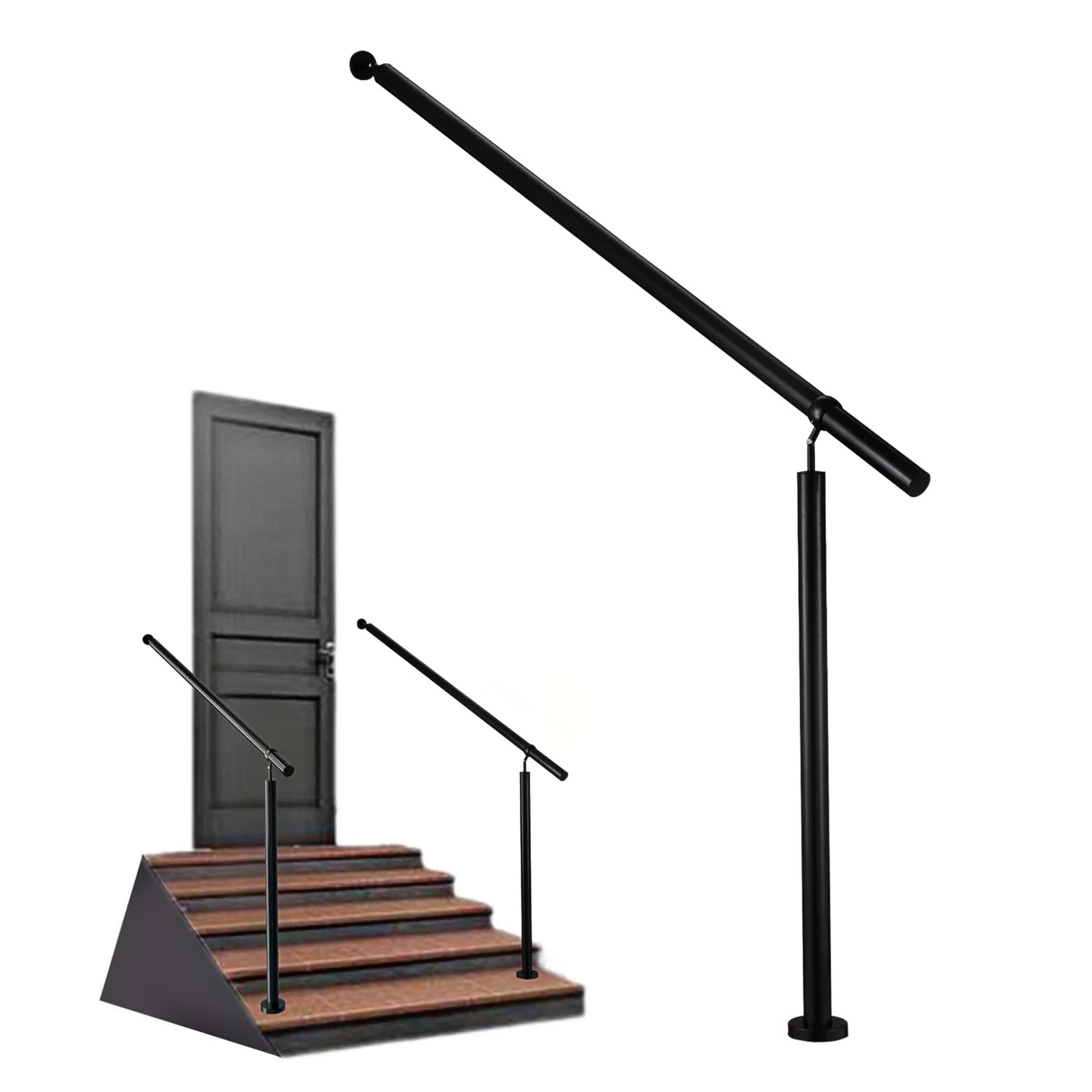 AICA Barandilla de escalera, Barandilla de entrada de acero inoxidable, ángulo de montaje ajustable, montaje en pared y suelo, para entradas, pasillos, interior y exterior, Negro, 120x95 cm