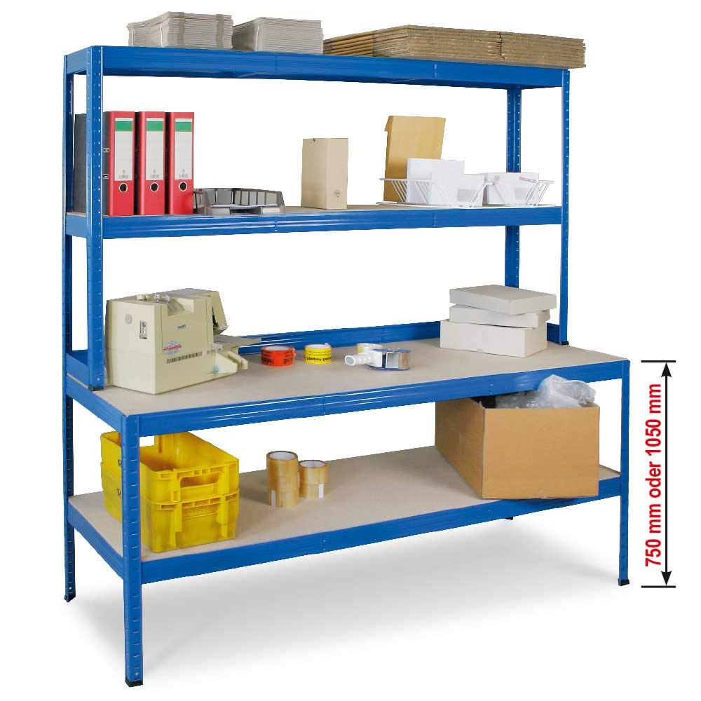 BRB Packtisch/Werkbank mit Aufbau, HxBxT 1800 x 1800 x 600 mm, blau
