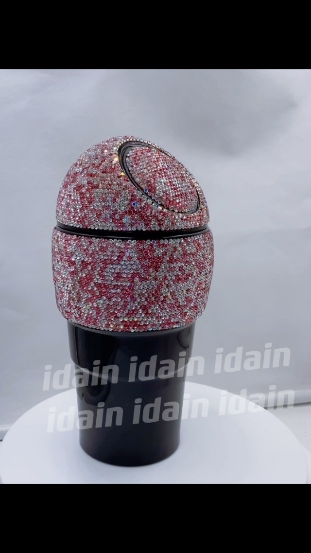 Image of Bling Rhinestone Auto Garbage Can Car Trash Can with Lid Mini Garbage Bin for Automotive Car, Home, Office, Kitchen, Bedroom (B)