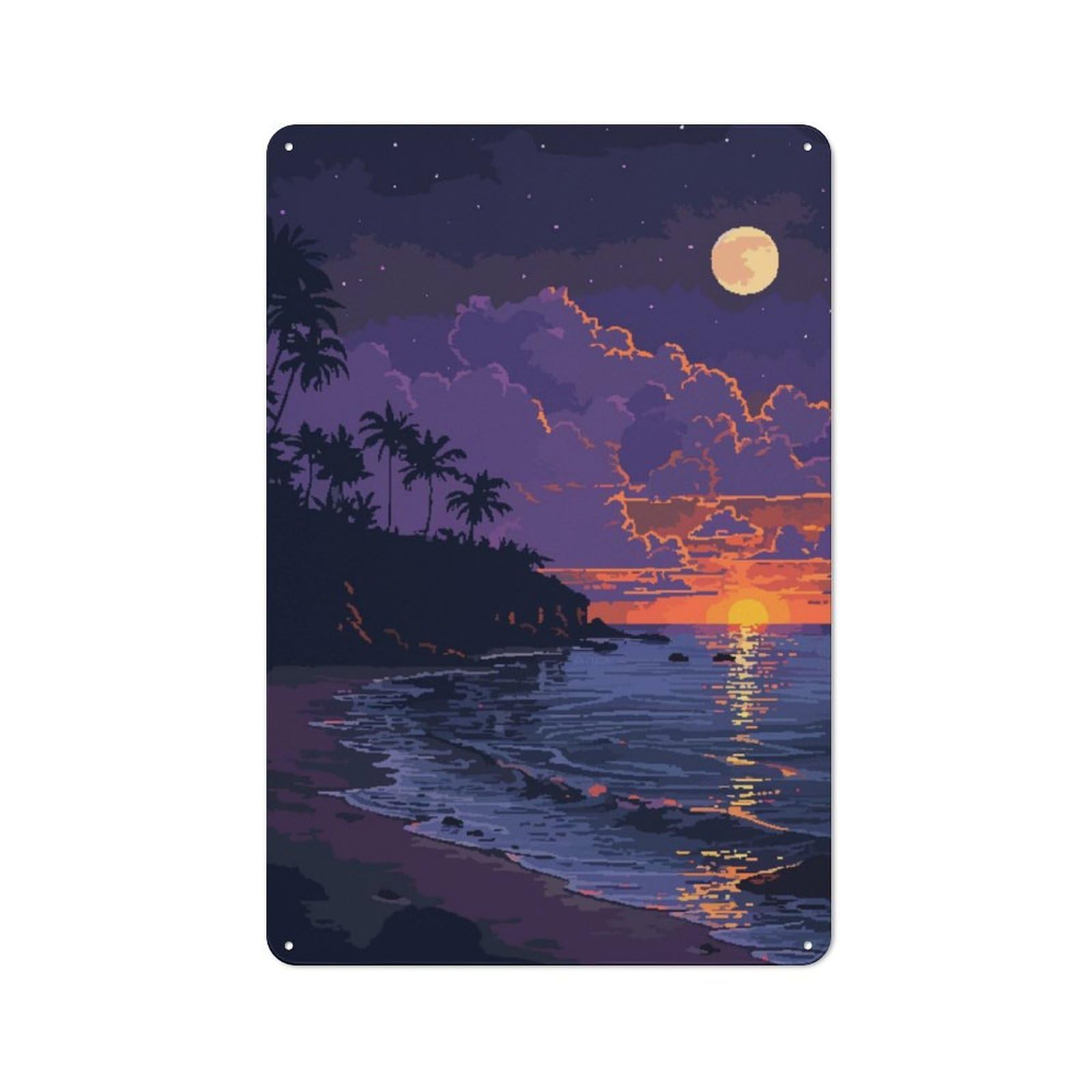 Junmoney Socal Beach Pixel Art Industrial-Style Metal Plaque 30X20cm For Workshop Wall, For Vintage Wall Decor Fans, For Themed Room Decoration