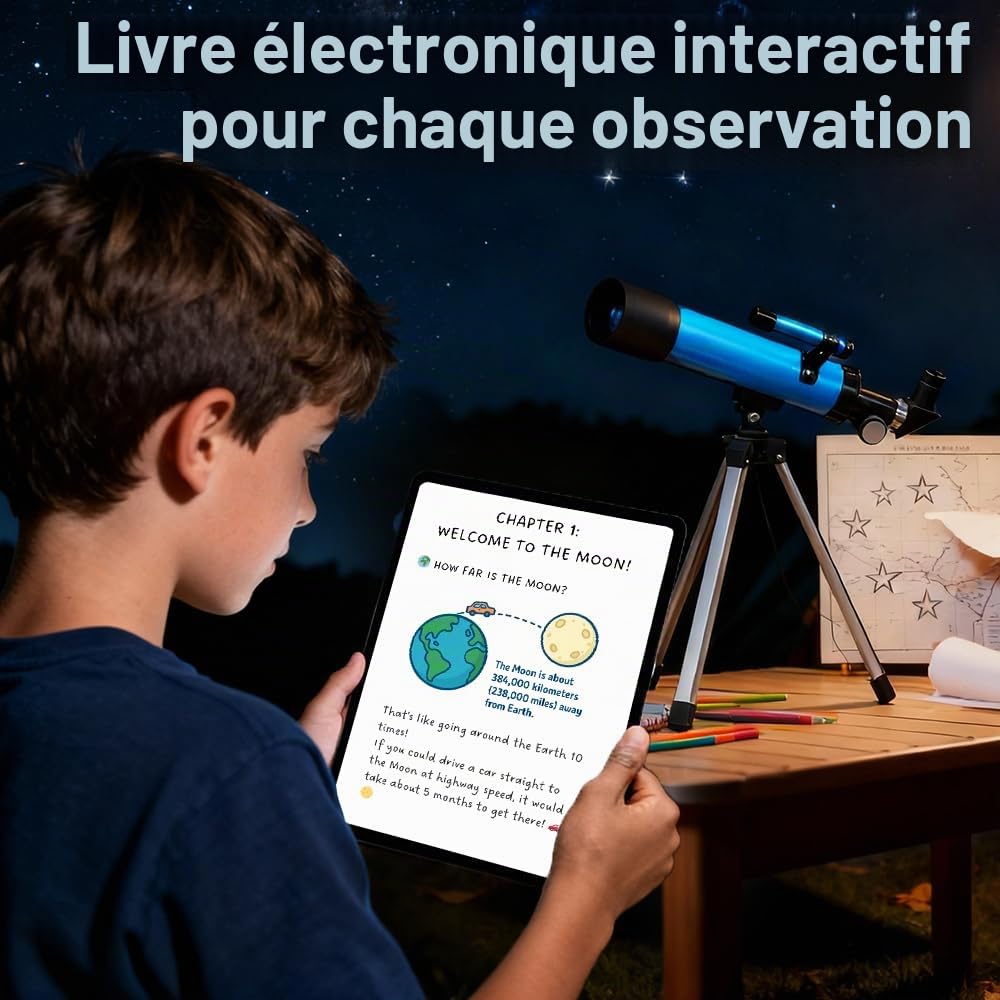 Télescope astronomique 50 mm pour enfants débutant avec trépied 2 oculaires 20X-100X portable