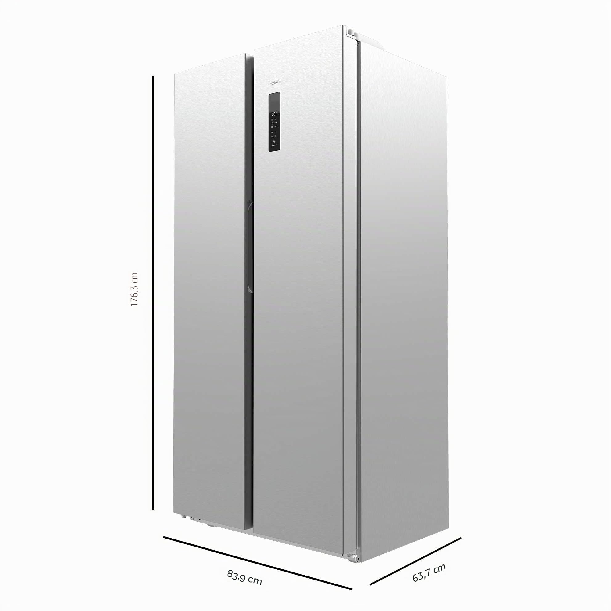 Cecotec Frigorífico Americano 2 Puertas Bolero CoolMarket SBS 430 Inox E. Side by Side de 430 L, Altura 176 cm y 84 cm Ancho, Sistema Multi Air Flow, Total No Frost, Motor Inverter Plus