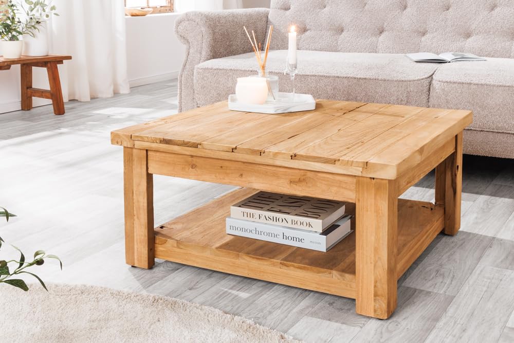 Riess Ambiente Quadratischer Couchtisch Java - 70cm - Natur - recyceltes Teakholz Massivholz - Ablagefach montiert