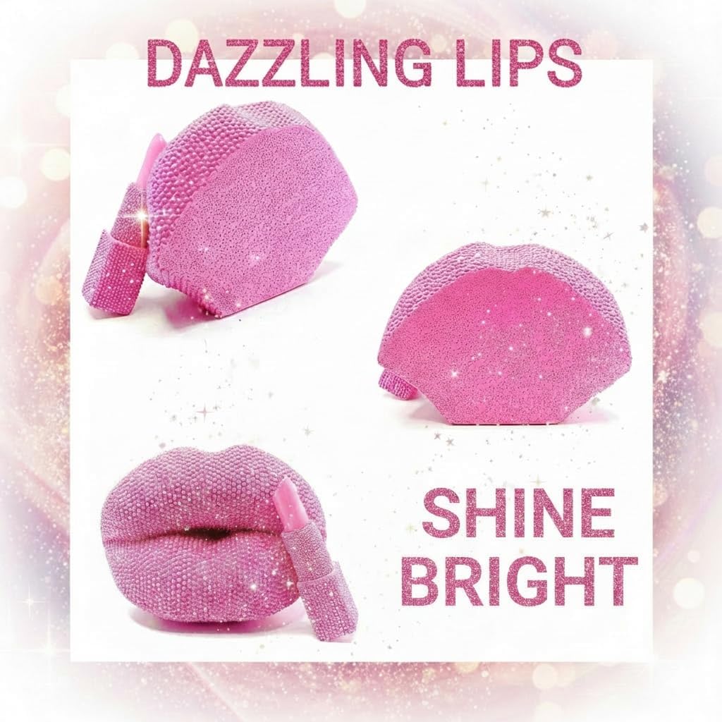 Lipstick Lip Shaped Statue,Glitter Faceted Desktop Sculpture, Luxury Chic Resin Home Decor for Living Room Bedroom Vanity, Romantic Gift for Women, Wedding Anniversary, Valentine’s Day, Birthday