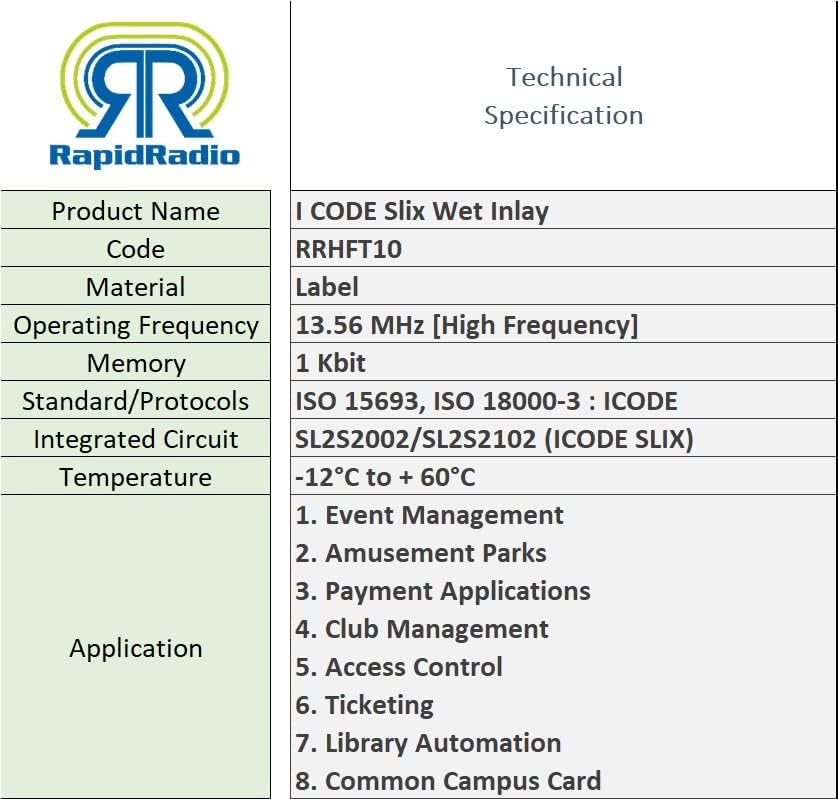 Image of RRHFT10 13.56 MHz ISO15693 ISO18000-3 ICODE SLIX HF RFID Wet Inlay Label Tag - 30 X 15mm, Pack of 100