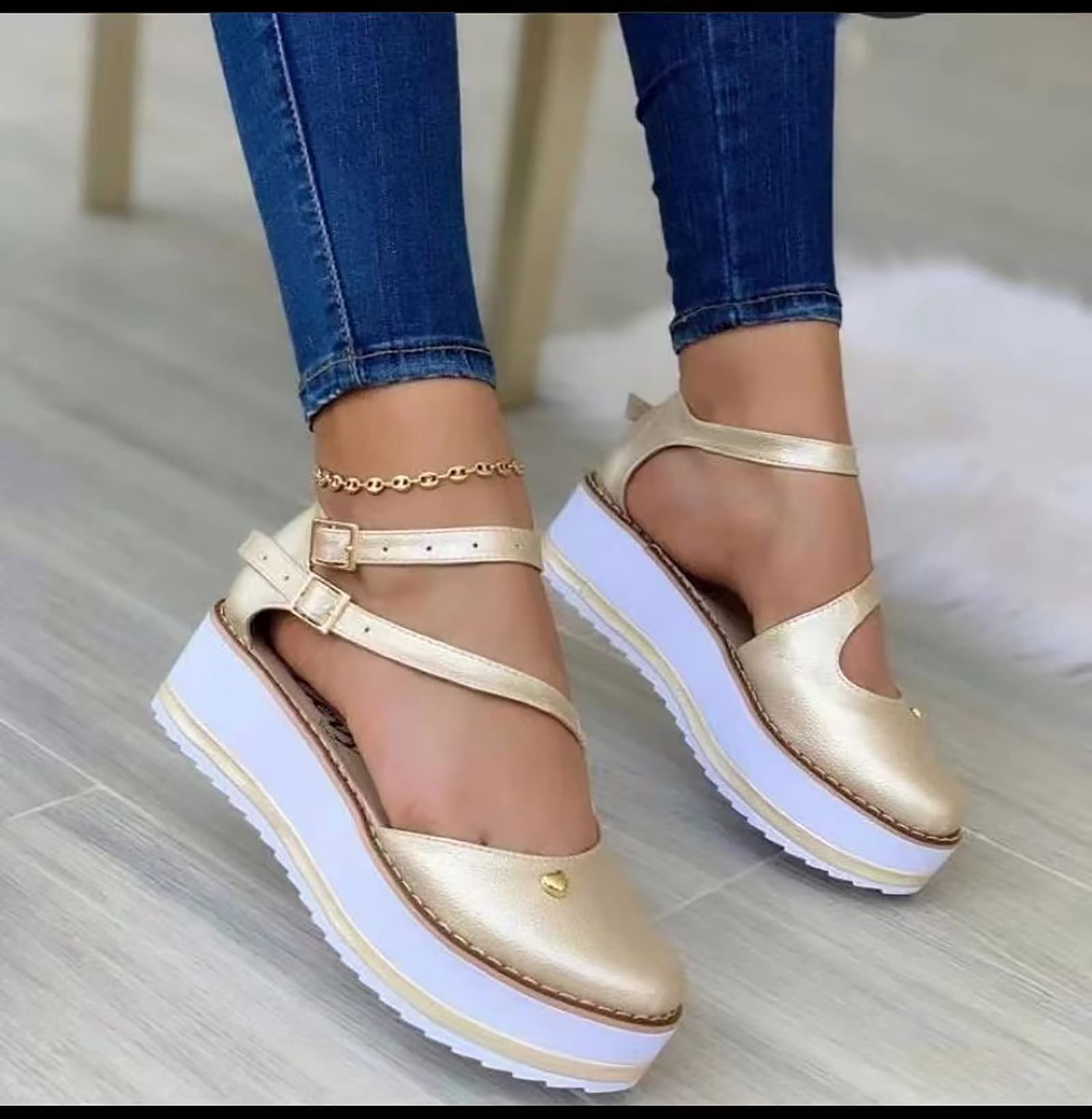 Amazon.com | XWCG Womens Close Toe Retro Round Toe Platform