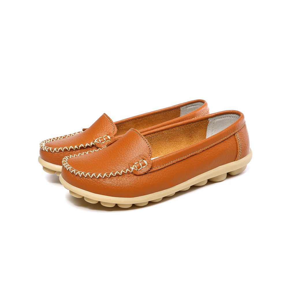 Women's Leather Loafers Moccasins Fashion Comfy Driving Flat Comfortable Shoes Orange Red Size 5