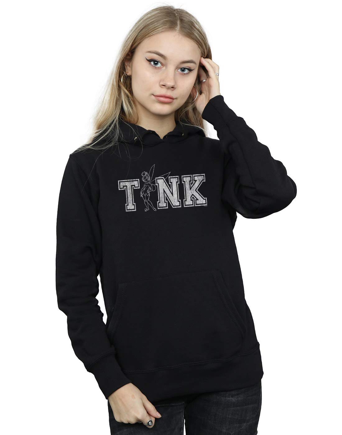 Disney Women's Tinker Bell Collegiate Tink Hoodie Black Small