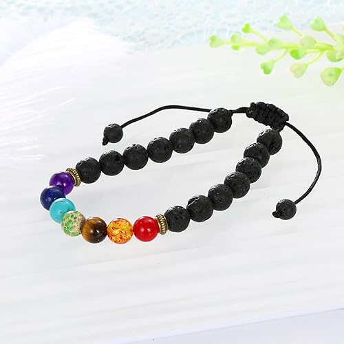 Vista 4 de MengPa Pulseras de cuentas para hombre, pulsera de piedra de lava con cuentas de piedra de moda, regalos para él, novio