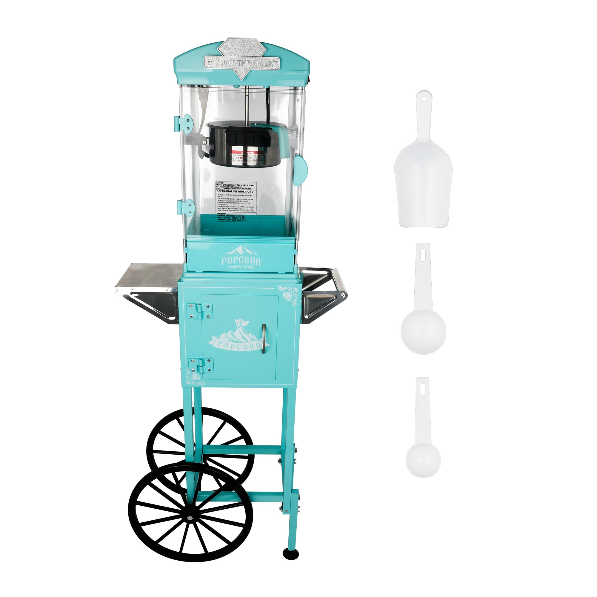 Montary 10 Oz Commercial Popcorn Machine with Cart,Vintage Style Popcorn maker Equipped with Popcorn Scoops, Heated Deck &amp; Storage for Home Movie House and Carnival,Green