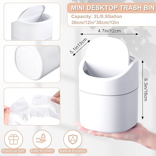 Miniatura 2 de 2 mini botes de basura de escritorio con tapa y 360 bolsas de basura de 0.5 galones para encimera, papelera de escritorio para baño, cocina, mesa de