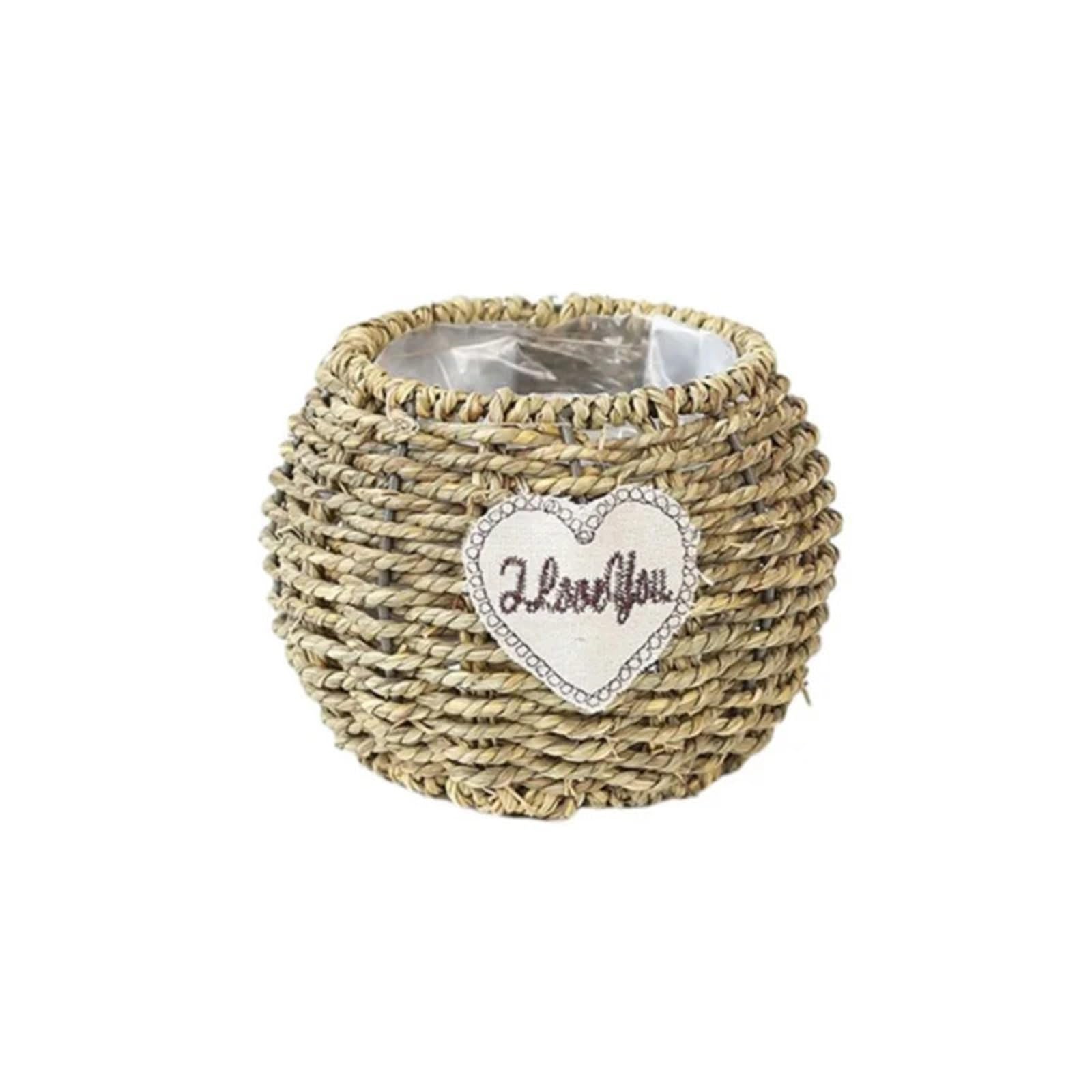 DUNSBY Woven Planter 3PCS Round Woven Seagrass Storage Basket Wicker Planter With Plastic Liner Rattan Flower For Home Wedding Garden Decor(AA)