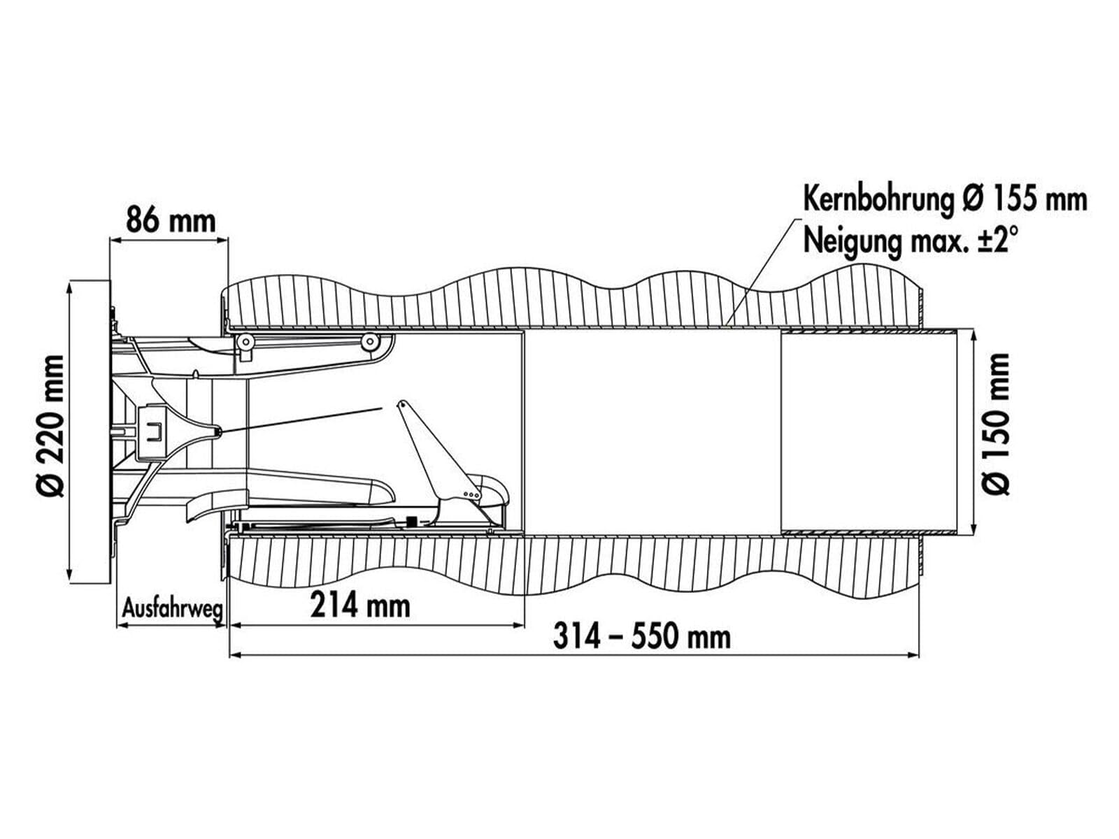 NABER COMPAIR® Flow Star GTS 150 Mauerkasten Ø150 mm (Rundrohranschluß)