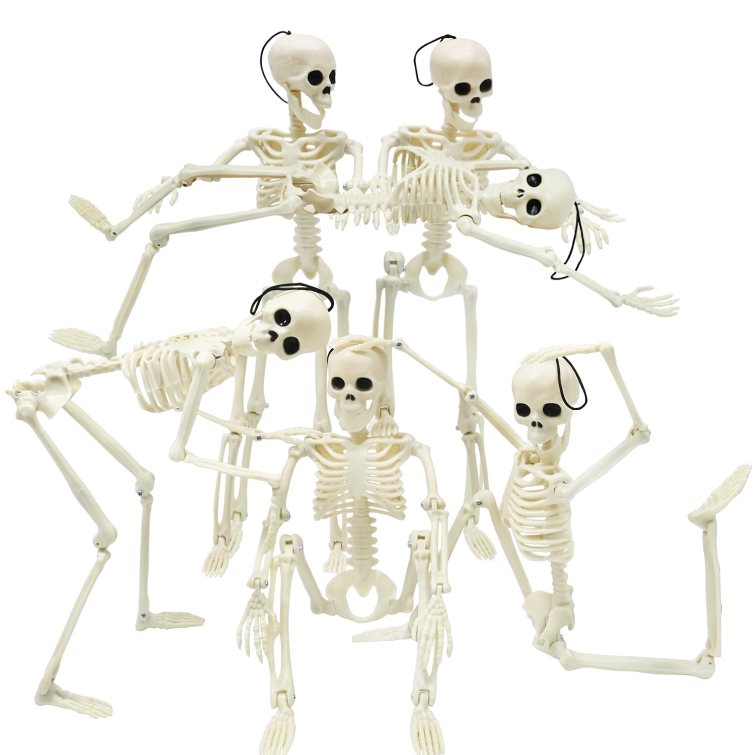 6 Pack Halloween Posable Skeleton Decorations - 16 Inch Full Body Movable Joint Skeletons - View #11