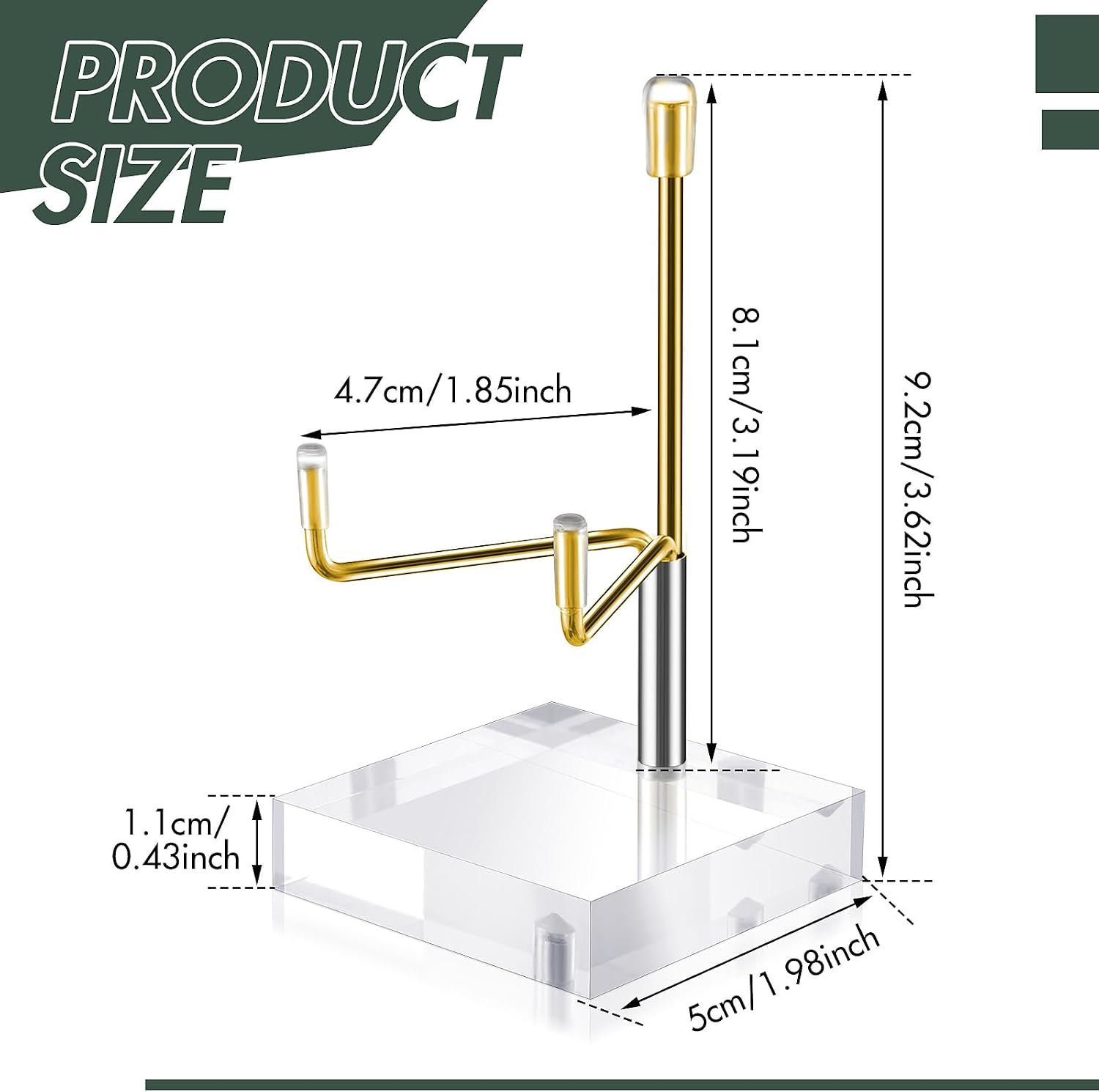 Sibba Adjustable Metal Arms Acrylic Display Stand with Gold Base Small Photo Easel Holder for Pictures, Books, Coral, Geodes, Rocks, Home Décor Accents