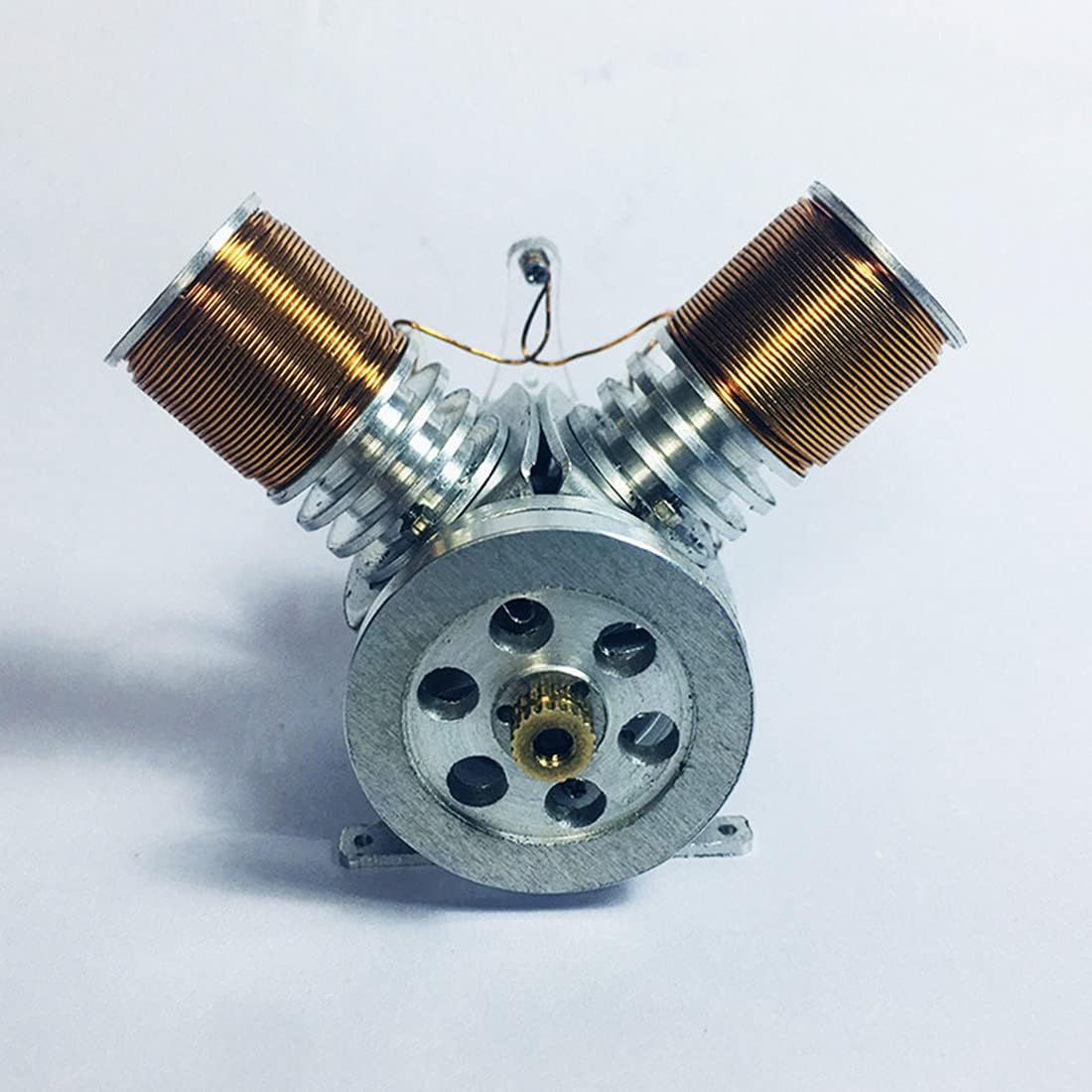 Metal Mini V Type Double-Cylinder V2 Electromagnetic Engine Model Operable Engine Physics Science Experiment Toy (6-12V Supply Voltage)