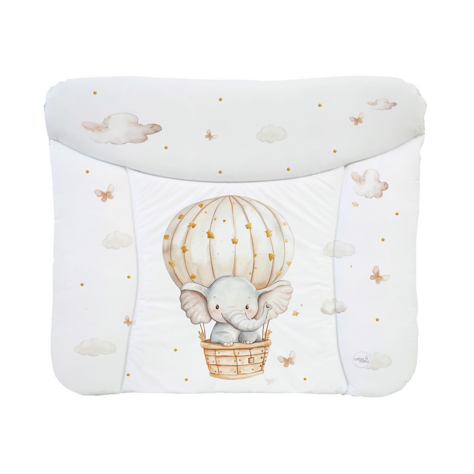 Ceba Baby® weiche Wickelauflage 75x72 cm - Baby Wickelunterlage - Wickeltischauflage für Junge und Mädchen - Wasserdicht, abwaschbar - OEKO-TEX® Standard 100 - Made in EU - Elefant im Ballon