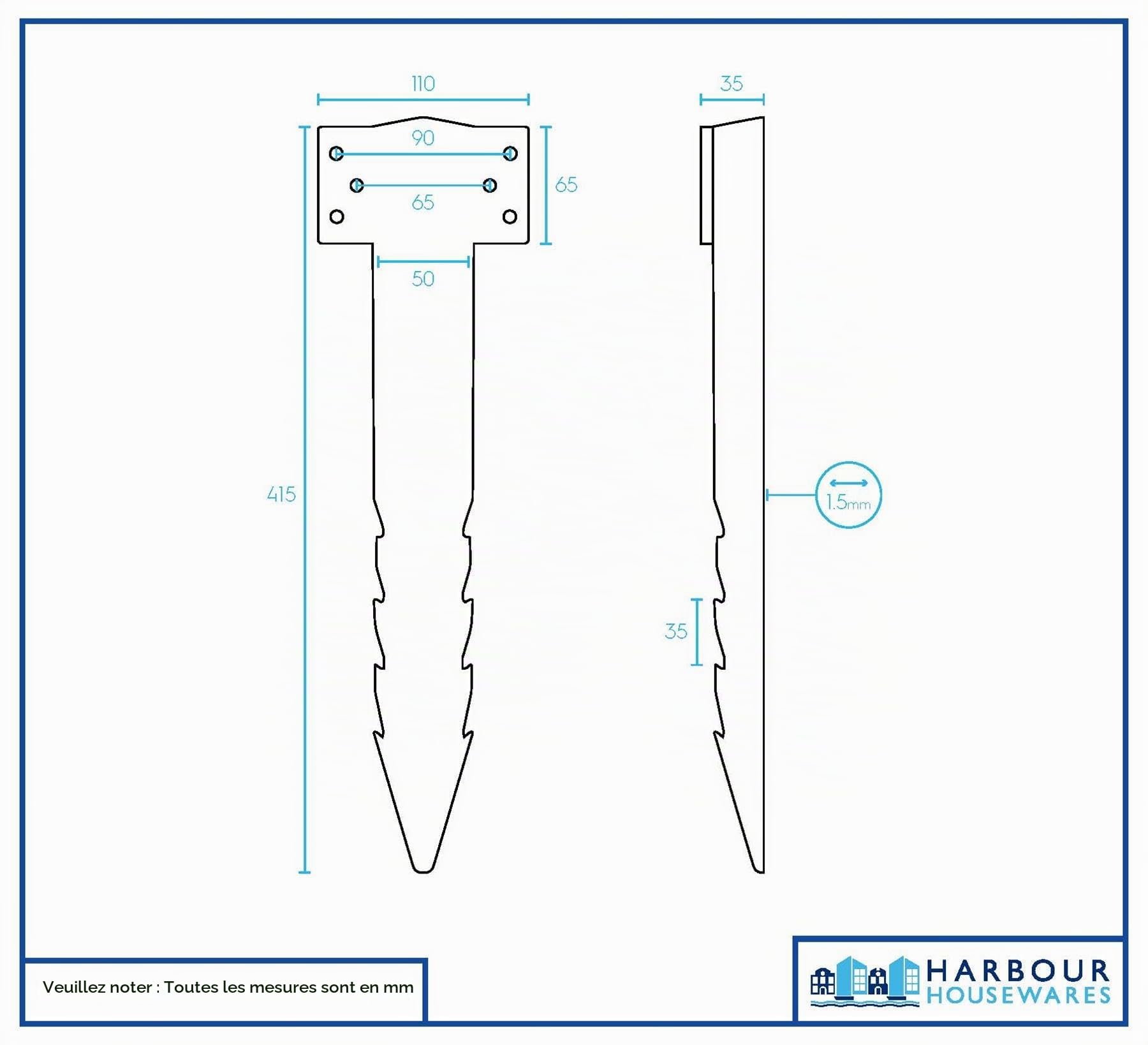 Harbour Housewares Supports de Traverses de Chemin de Fer en Acier Galvanisé avec Fixations - 40cm - Argent - 20x Robuste Métal Jardin Piquets au Sol pour Le Bois Bordure, Lit Surélevé, Terrasse