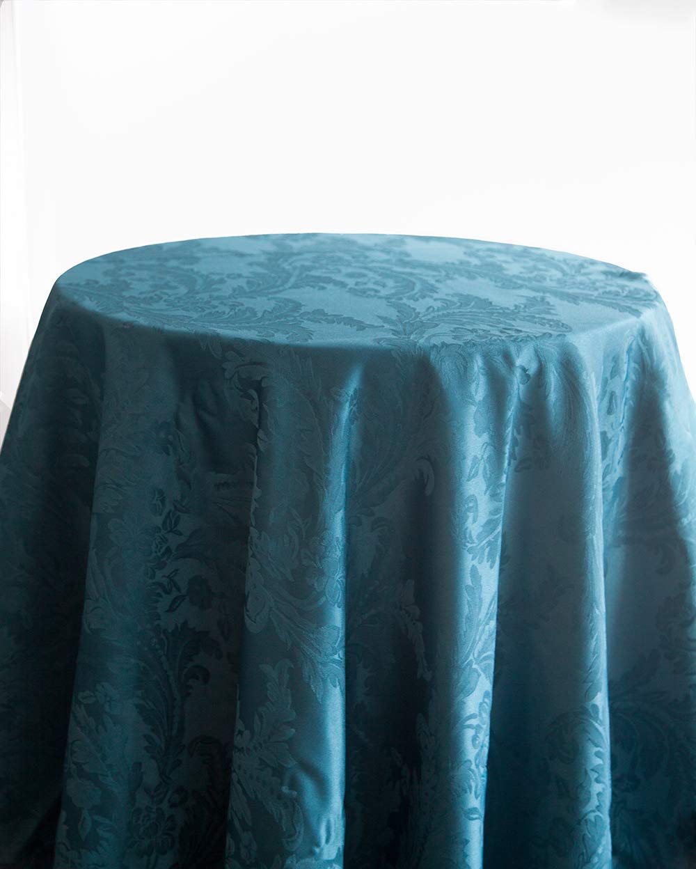 Decor Essentials Petrol Blue Damask Tablecloth Table Linen Wedding Events Parties Decorations (, 132" Round)