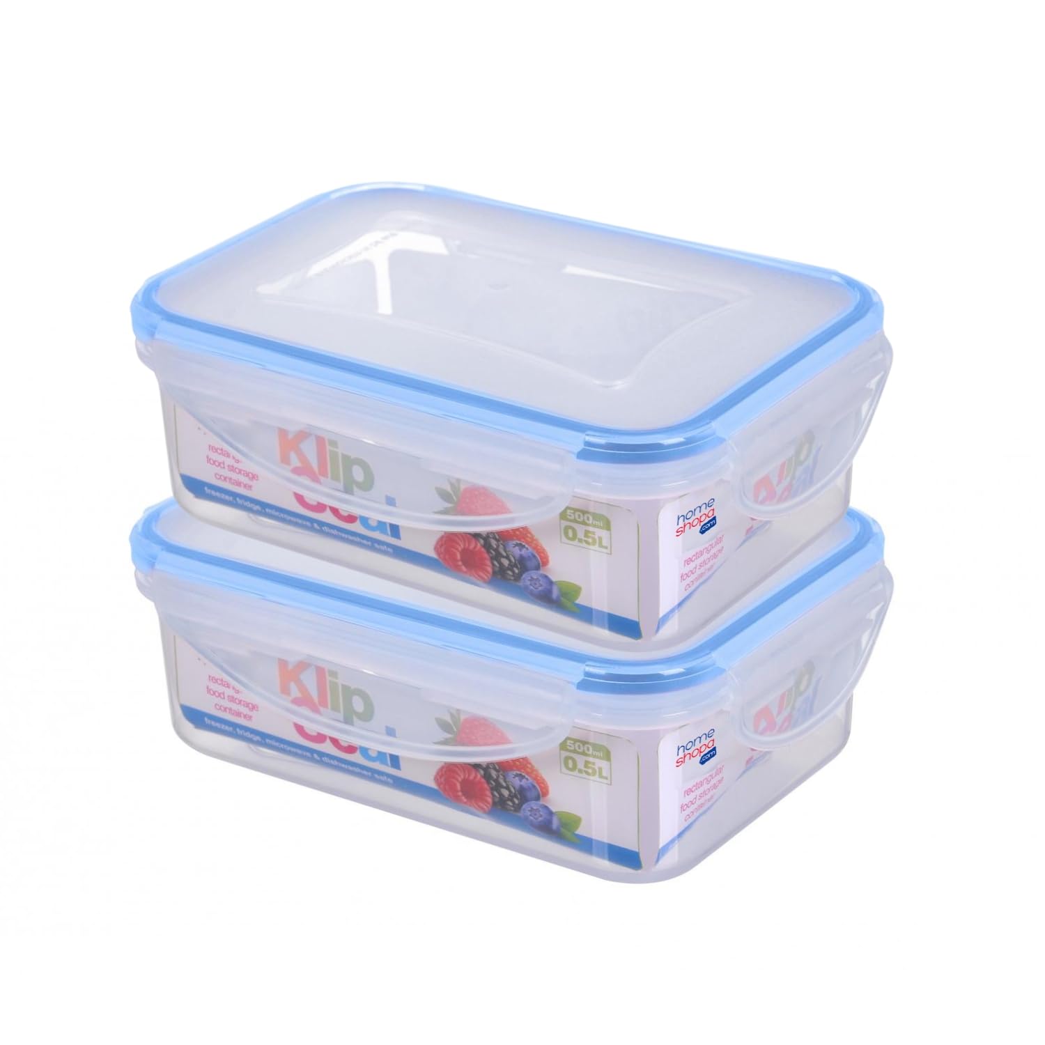 HOMESHOPA Plastic Airtight Food Storage Container, 2 Pack 500ml Leakproof Rectangle Container with Clip-Lock Lid, BPA Free Reusable Meal Prep Lunch Box Microwave Freezer & Dishwasher Safe