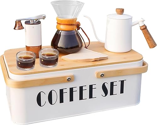 SOTECH Juego de cafetera para verter sobre el gotero de café, molinillo de café manual, molinillo de vidrio para verter sobre la cafetera