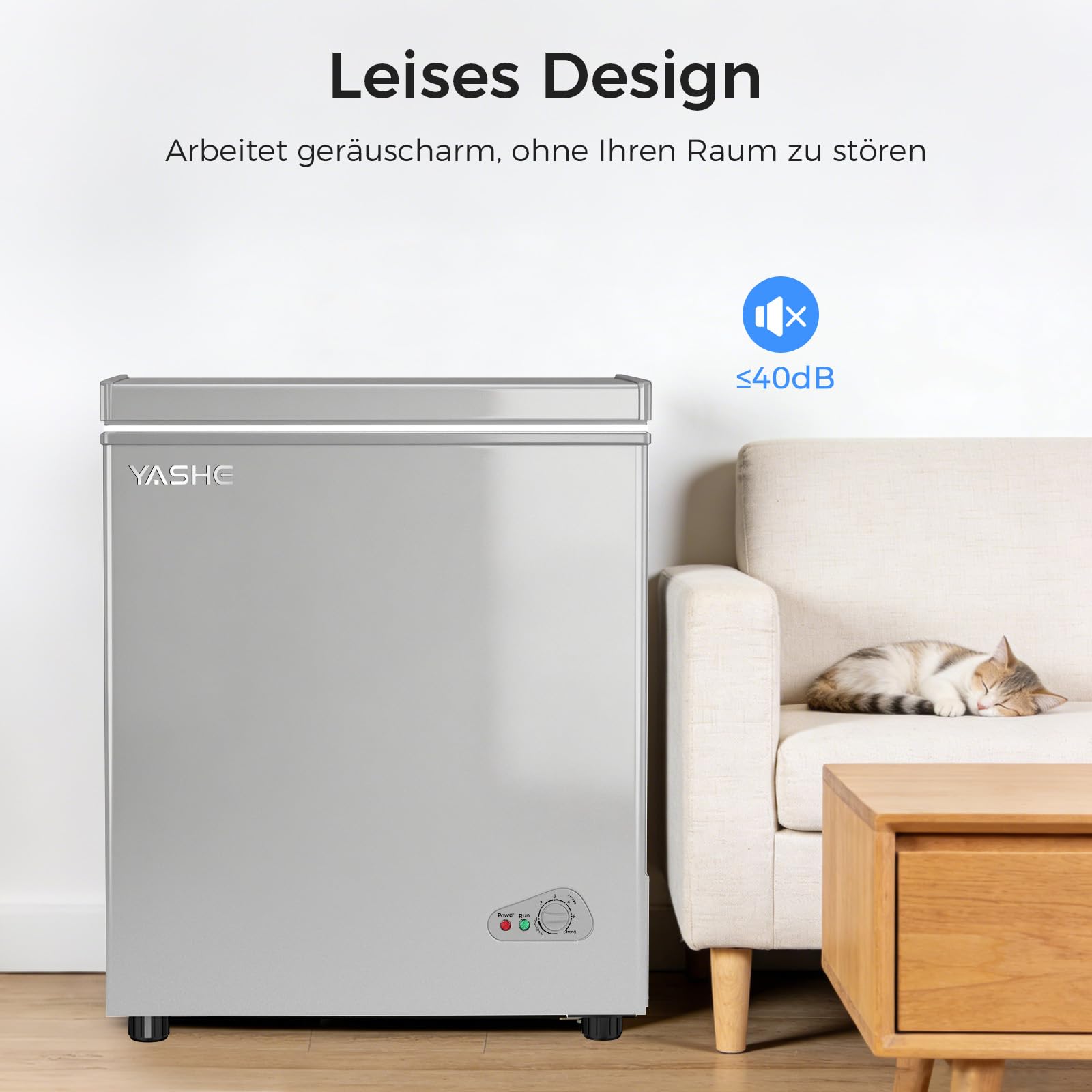 YASHE Gefriertruhe 150L, freistehende Tiefkühltruhe, Silber | 2 herausnehmbare Körbe • Einstellbare Temperatur • 45 dB leise • Ideal für Küche, Wohnung und Garage
