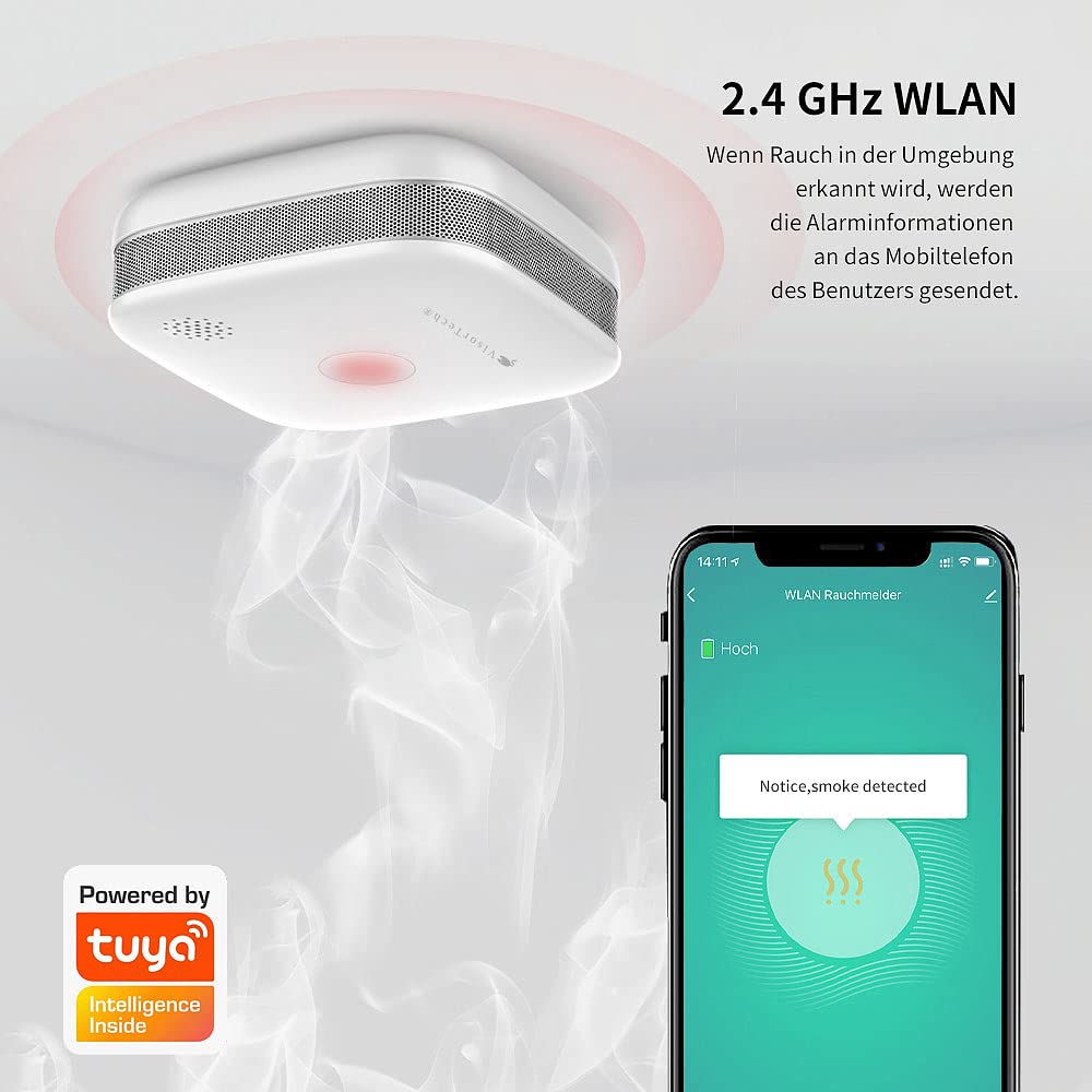 VisorTech Elesion Rauchmelder: 5er-Set WLAN-Design-Rauchmelder mit weltweiter App-Benachrichtigung (Smart-Home, Mini, Funk)