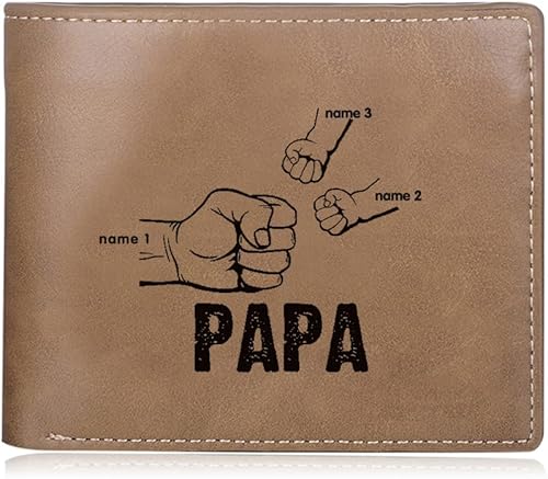 ALBERTBAND Cartera personalizada de cuero con imagen personalizada para hombres, novio, papá, abuelo, 3 nombres, Vintage