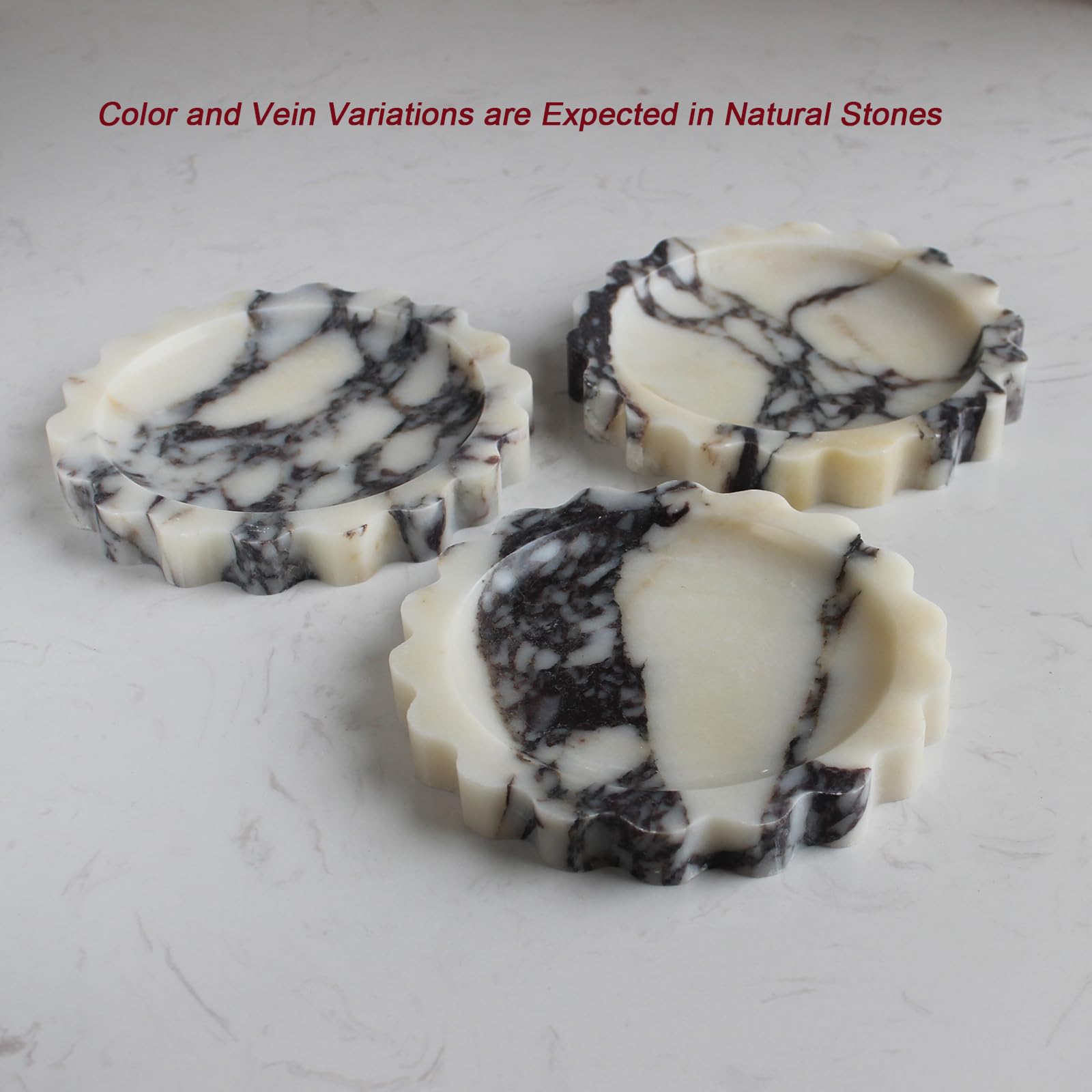 Natural Small Marble Tray 16cm, Round Scalloped Tray for Nightstand Dresser Jewelry Tray for Women's Gift (Calacatta Viola) - Image 3