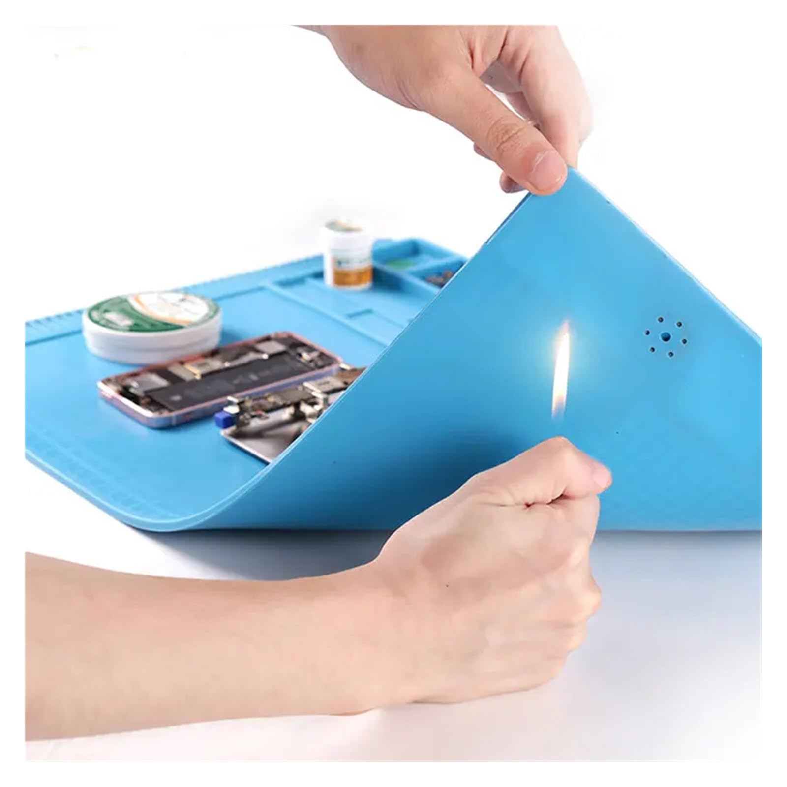 esteras de trabajo para soldadura S-180 almohadilla de soldadura de silicona con aislamiento térmico BGA, plataforma de mantenimiento de reparación, tapete de escritorio con sección magnética, 55x35 C