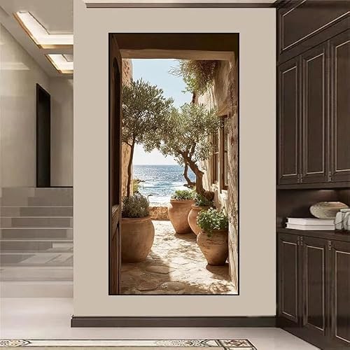LZMASM Tableau moderne sur toile, style côtier - Impression sans cadre représentant un paysage d'oliviers et la mer Méditerranée, idéal pour la décoration du salon (40 x 80 cm/sans cadre) – vue 3