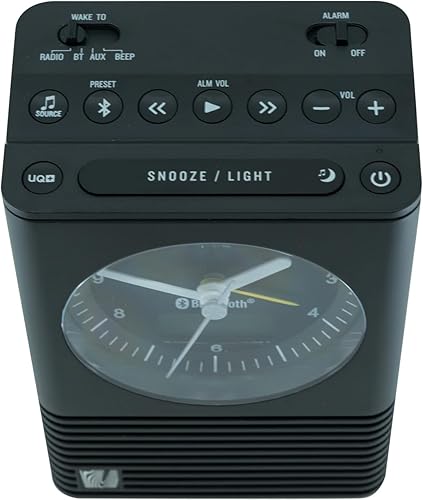 Miniatura 5 de Sound Rise Classic, SFQ-14: Radio despertador de cabecera y altavoz Bluetooth, con reloj analógico, radio FM, puerto de carga USB, Snoonze, y