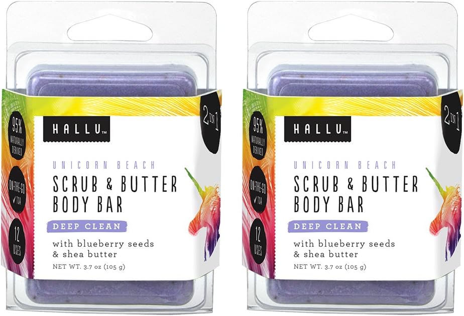 Hallu Body Scrub, Bar Soap, Unicorn, Unicorn Beach Scent, 3 oz, Pack of 2