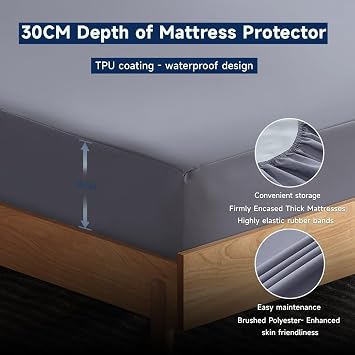 Z-hom Waterproof Mattress Protectors, Mattress Cover for Bed, 30cm Deep Pocket Fitted Sheet Style Mattress Protector with Elastic Rubber Band (Dark Grey, Single(90×190cm))