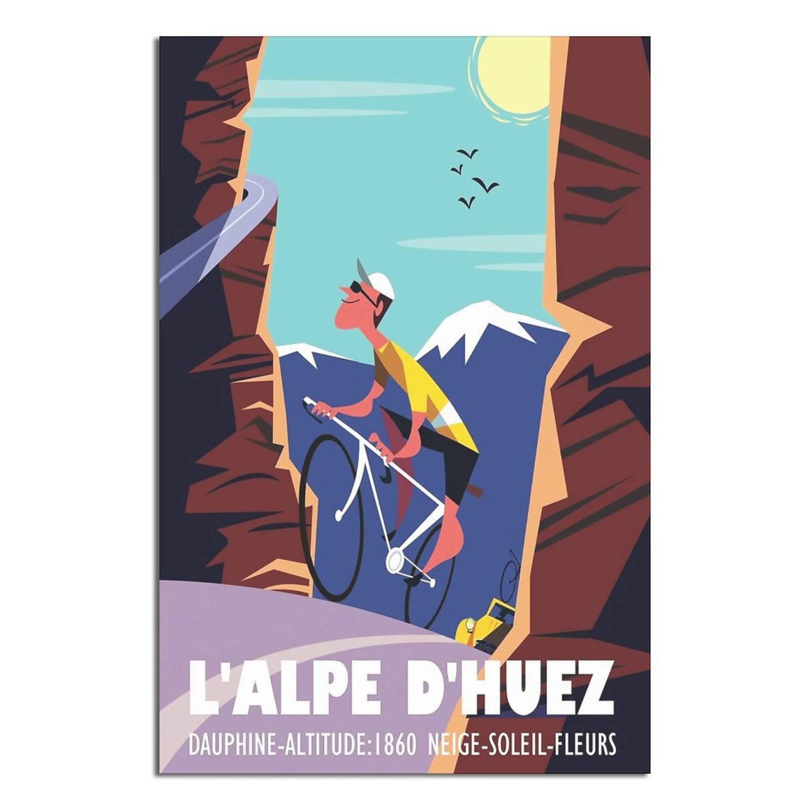 NMNM Huez France Cycling Vintage Travel Poster Canvas Art Wall Decor Poster Picture Print Painting Posters Gift 12x18inchs(30x45cm)
