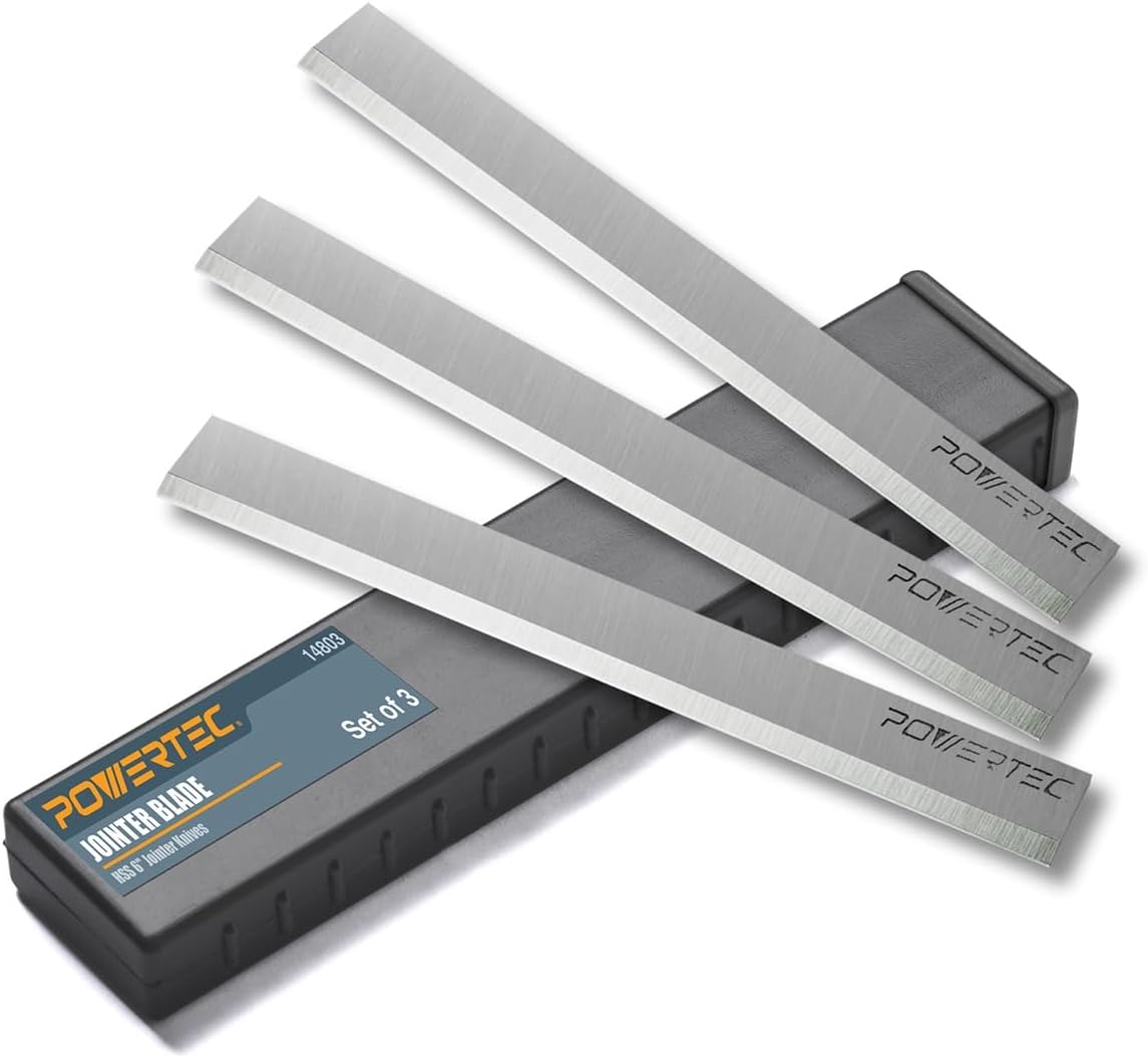 POWERTEC 8 Inch Jointer Blades for Delta 37-365X, 37-350A, 37-380, 37-877, 37-680, 37-680X, 37-350, DJ-20 Jointer, Replacement for 37-355 Jointer Knives, Set of 3 (148073)