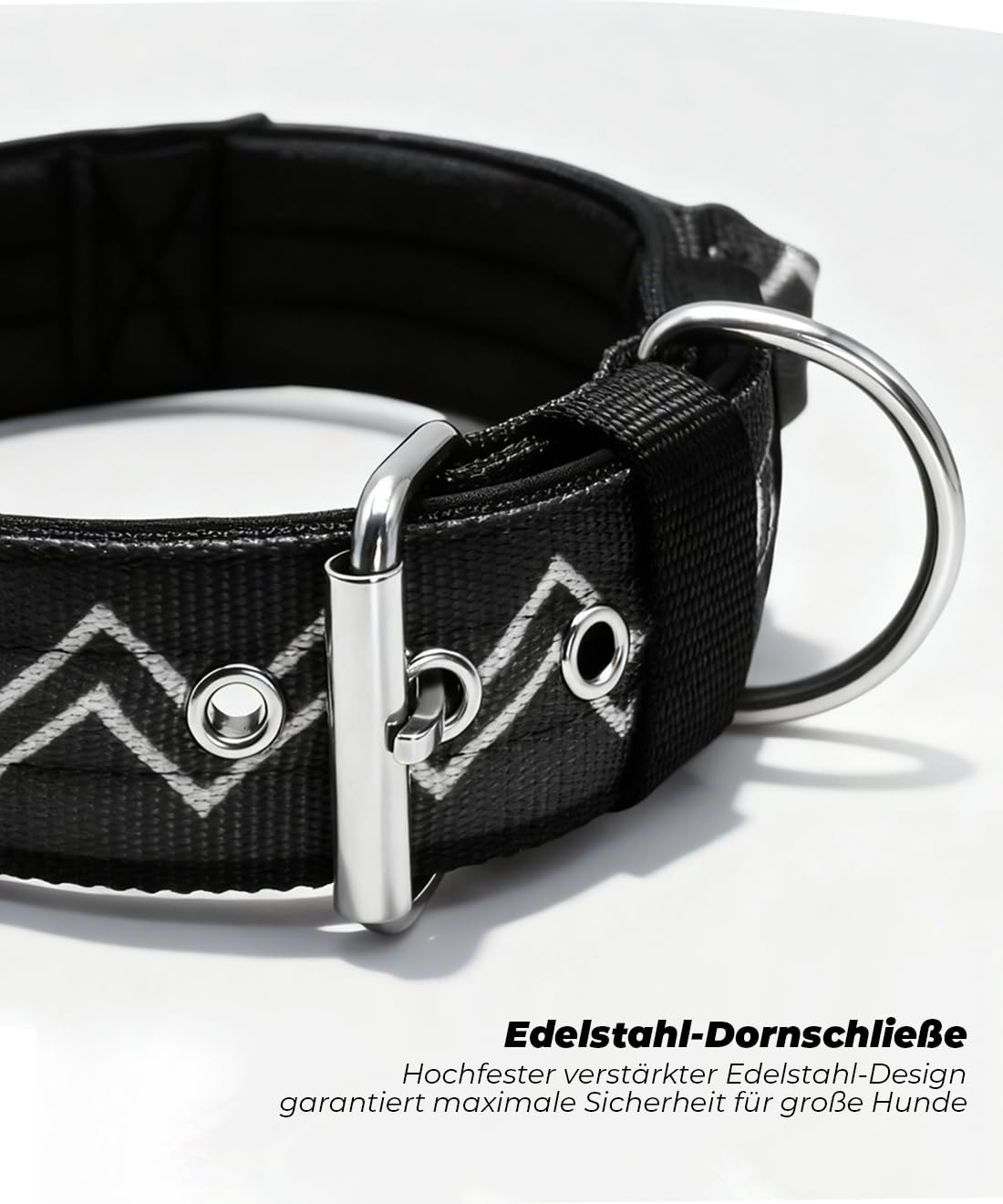 NeckShield - Collare per cani di grandi dimensioni, largo 5 cm, con imbottitura extra spessa e maniglia, protezione professionale, 58-66 cm, nero carbonio