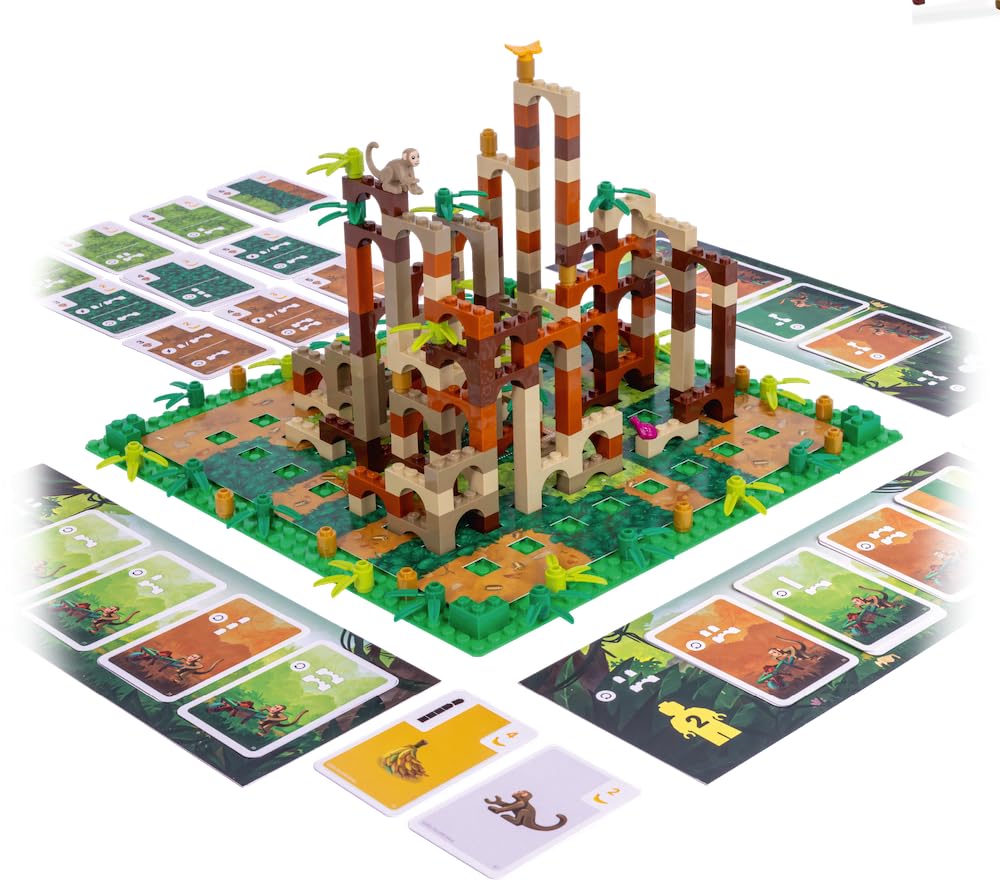 Dotted Games - Monkey Palace (edycja PL) Gra planszowa LEGO: Zbuduj drogę do zwycięstwa klocek po klocku! Rodzinna gra z układaniem klocków dla dzieci i dorosłych; Wiek 10+;2-4 graczy; Czas 45+ min.