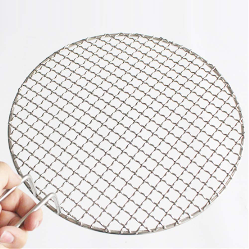 farawamu BBQ Pan, Round Stainless Steel BBQ Grill Roast Mesh Net Non-stick Baking Pan with Handle, Kitchen Supplies Photo Color 24cm