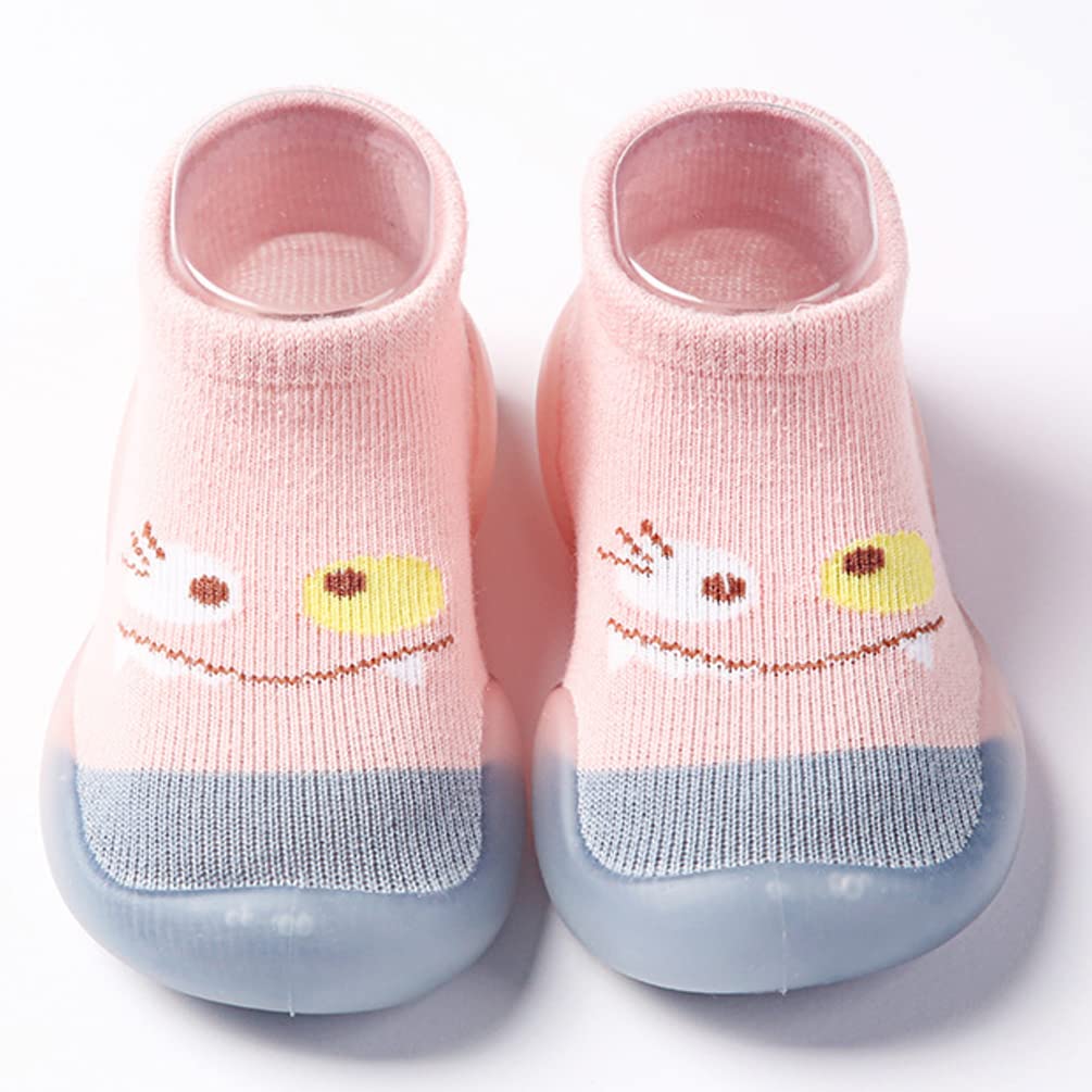 Chicone 2 Pairs Baby Socks Anti Skid Rubber Soft Sole Infant Slippers Prewalker Shoes (Pink&Beige, 2-3 Years)