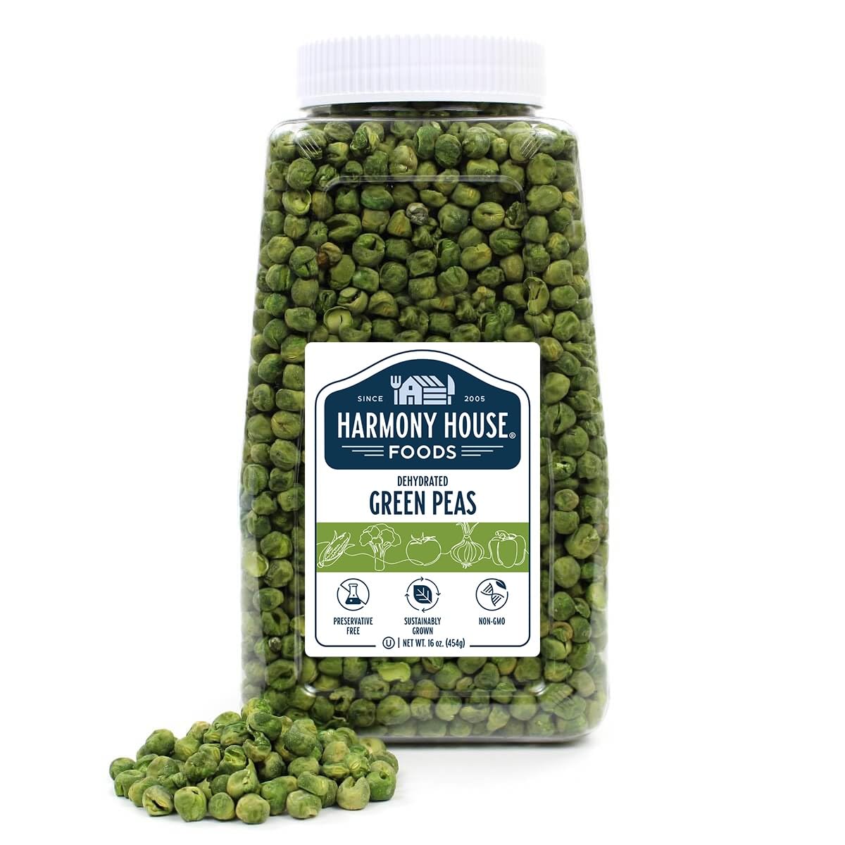 Harmony House Foods Dried Peas, whole (16 oz, Quart Size Jar) for Cooking, Camping, Emergency Supply, and More