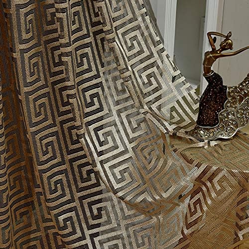 MYRU Black and Gold Sheer Curtains for Living Room Jacquard Luxury Tulle Curtains (Gold,2 x 66x90 Inch)