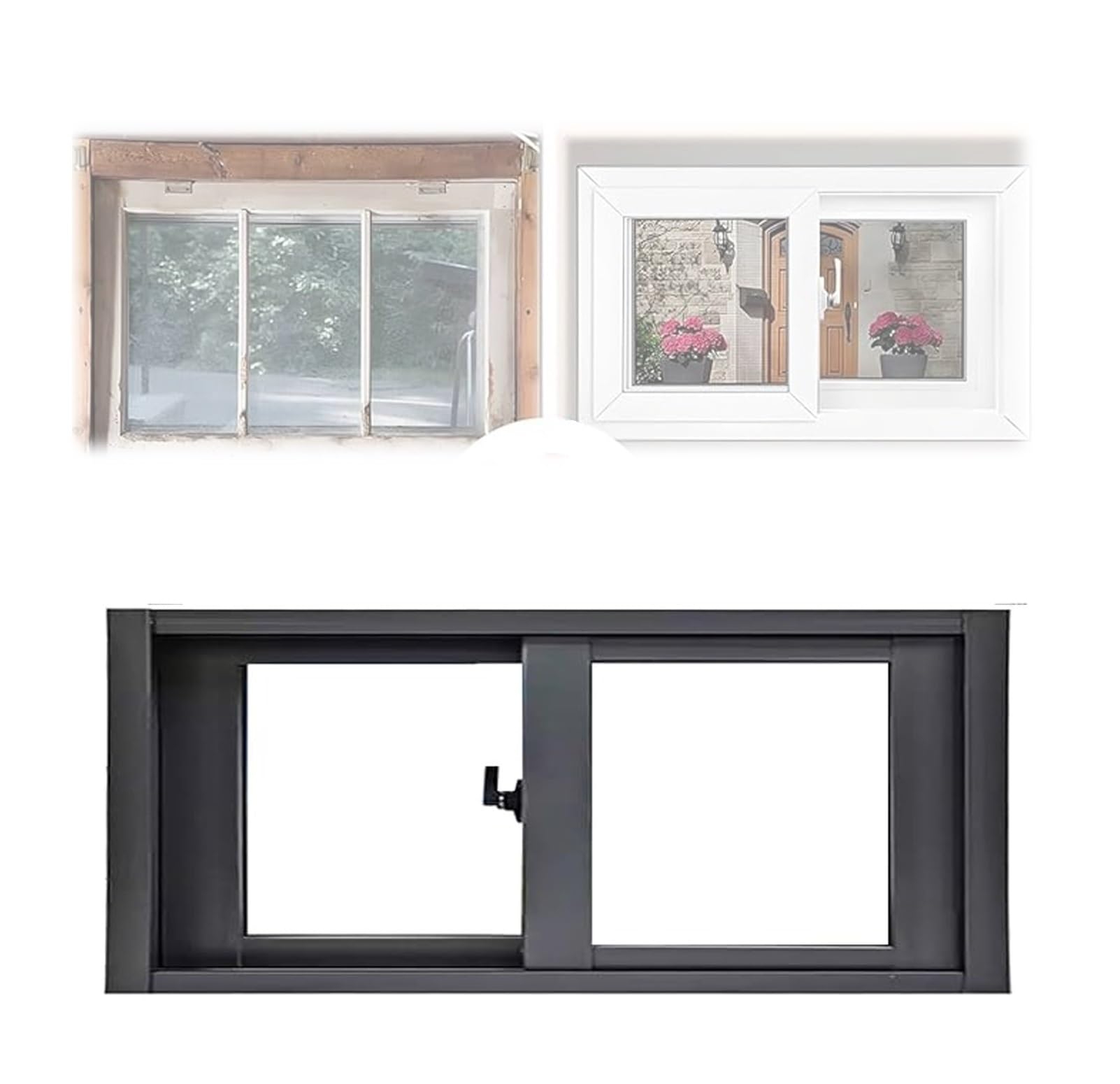 Ventana de sótano eficiente de 20x15" negra con ventilación regulable